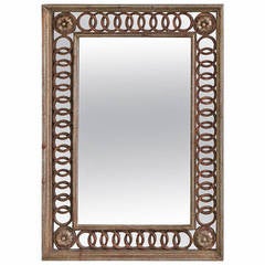 1940s Italian Carved Wood Framed Mirror