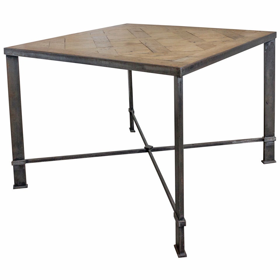 French Iron Table with 19th Century Wood Top