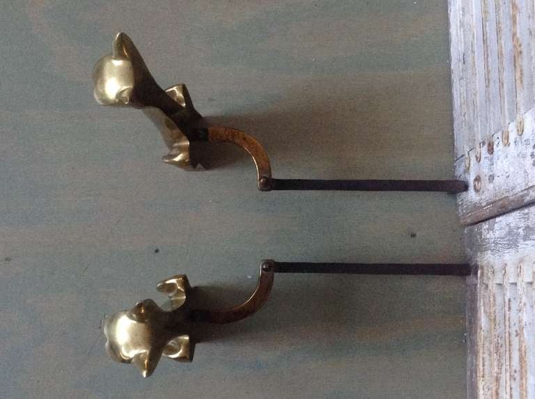 Pair of Polished Brass, Cat Andirons 5