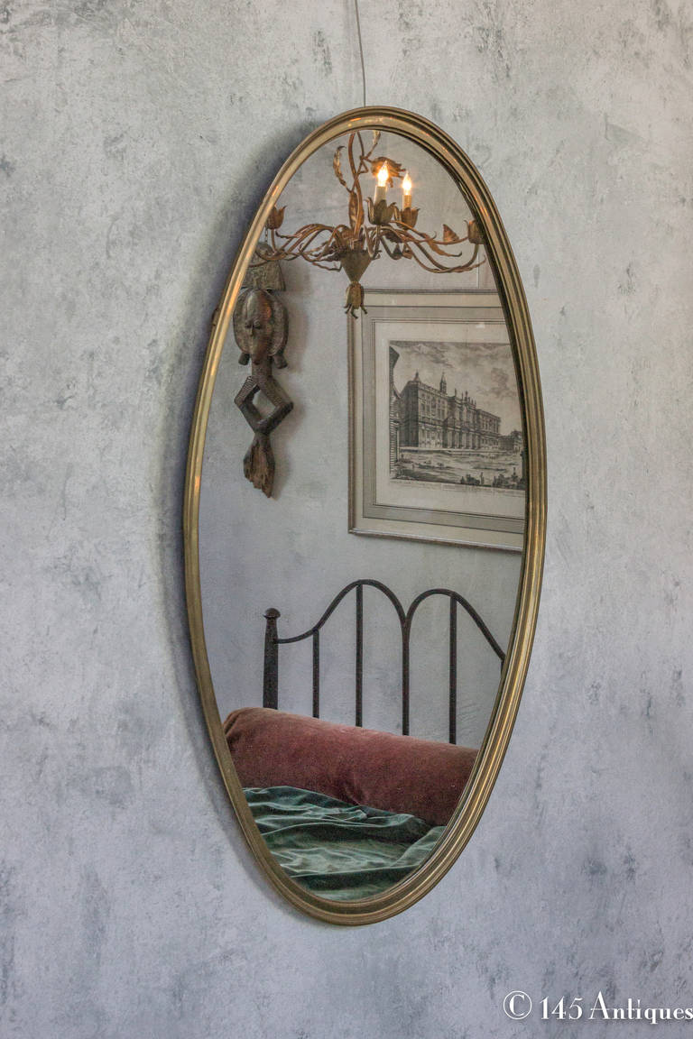 1950s French Brass Oval-Shaped Mirror 3