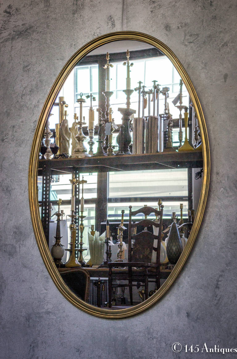 1950s French Brass Oval-Shaped Mirror In Good Condition In Buchanan, NY