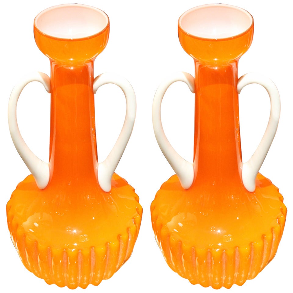 Pair of Mod 1960s Italian Cased Glass Vases For Sale