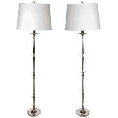 Pair of French Nickel Plated Floor Lamps with Octagonal Bases