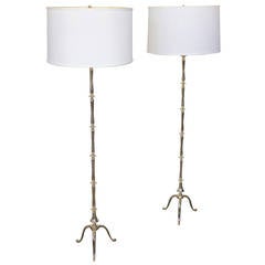 1930s French Pair of Polished Brass Floor Lamps