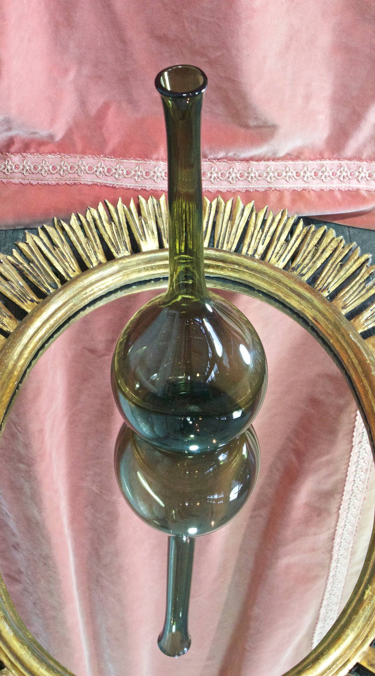 Scandinavian olive green glass vase.