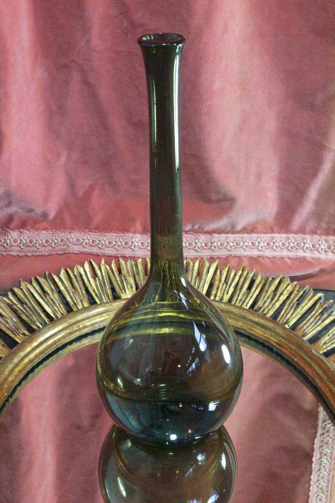Scandinavian Olive Green Glass Vase In Excellent Condition In Buchanan, NY