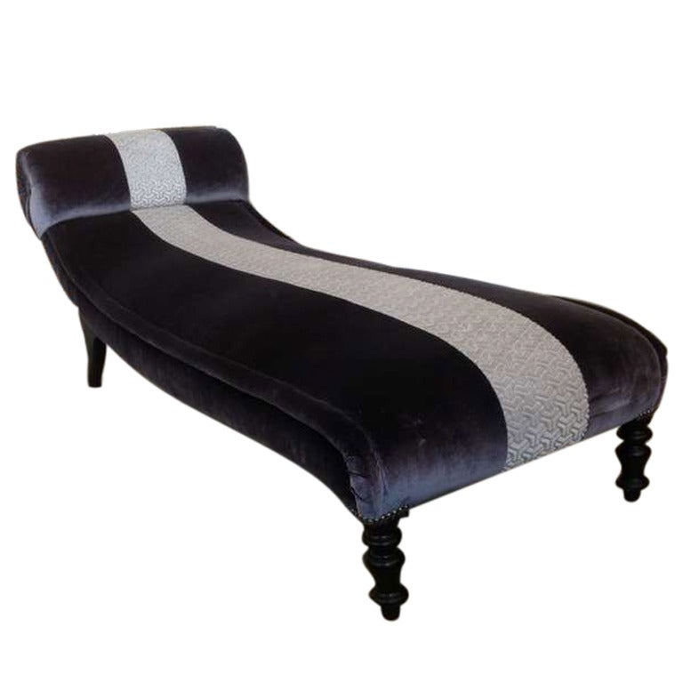 French Chaise Longue in Velvet with Contrasting Trim at 1stdibs
