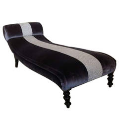 Antique French  Chaise Longue in Velvet with Contrasting Trim