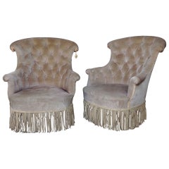 Pair of French 19th Century Tufted Armchairs