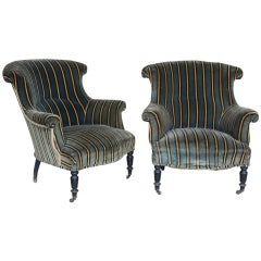Pair of 19th Century Chairs in Striped Velvet