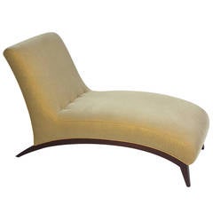 1930s Style Mahogany and Upholstered Silk Shaped Chaise Longue