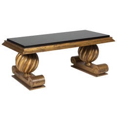 Gold and Black Glass Coffee Table in the Style of Charles Moreux, French, 1940s