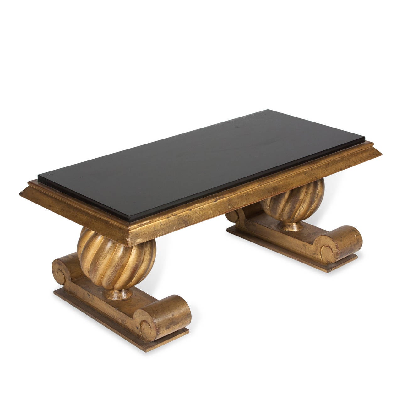 Gold and Black Glass Coffee Table in the Style of Charles Moreux, French, 1940s