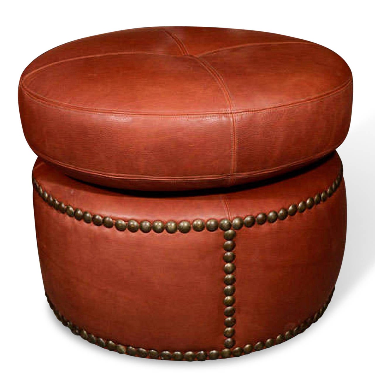 Pair of Leather Studded Poufs, French, 1920s In Excellent Condition For Sale In Hoboken, NJ