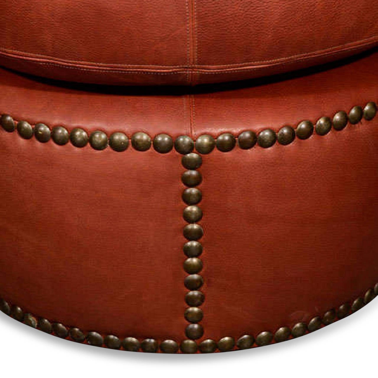 Early 20th Century Pair of Leather Studded Poufs, French, 1920s For Sale