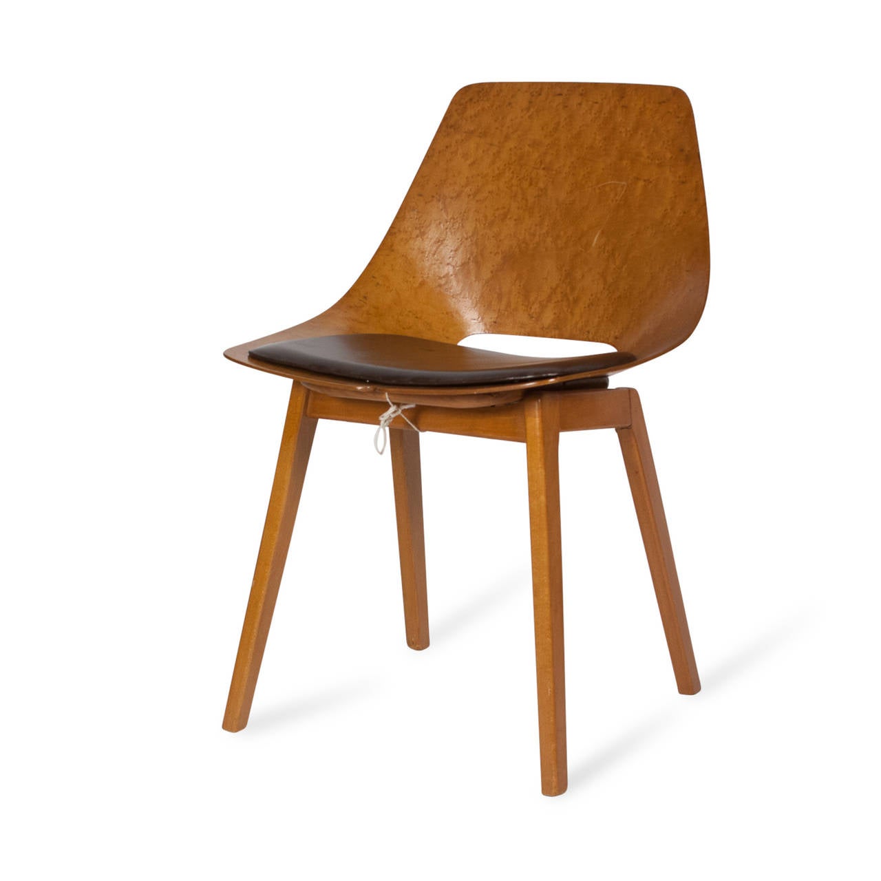 Leather Original Molded Wood Chair by Pierre Guariche, French, 1950