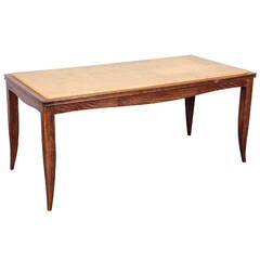 Cerused Oak and Parchment Coffee Table, French 1940s