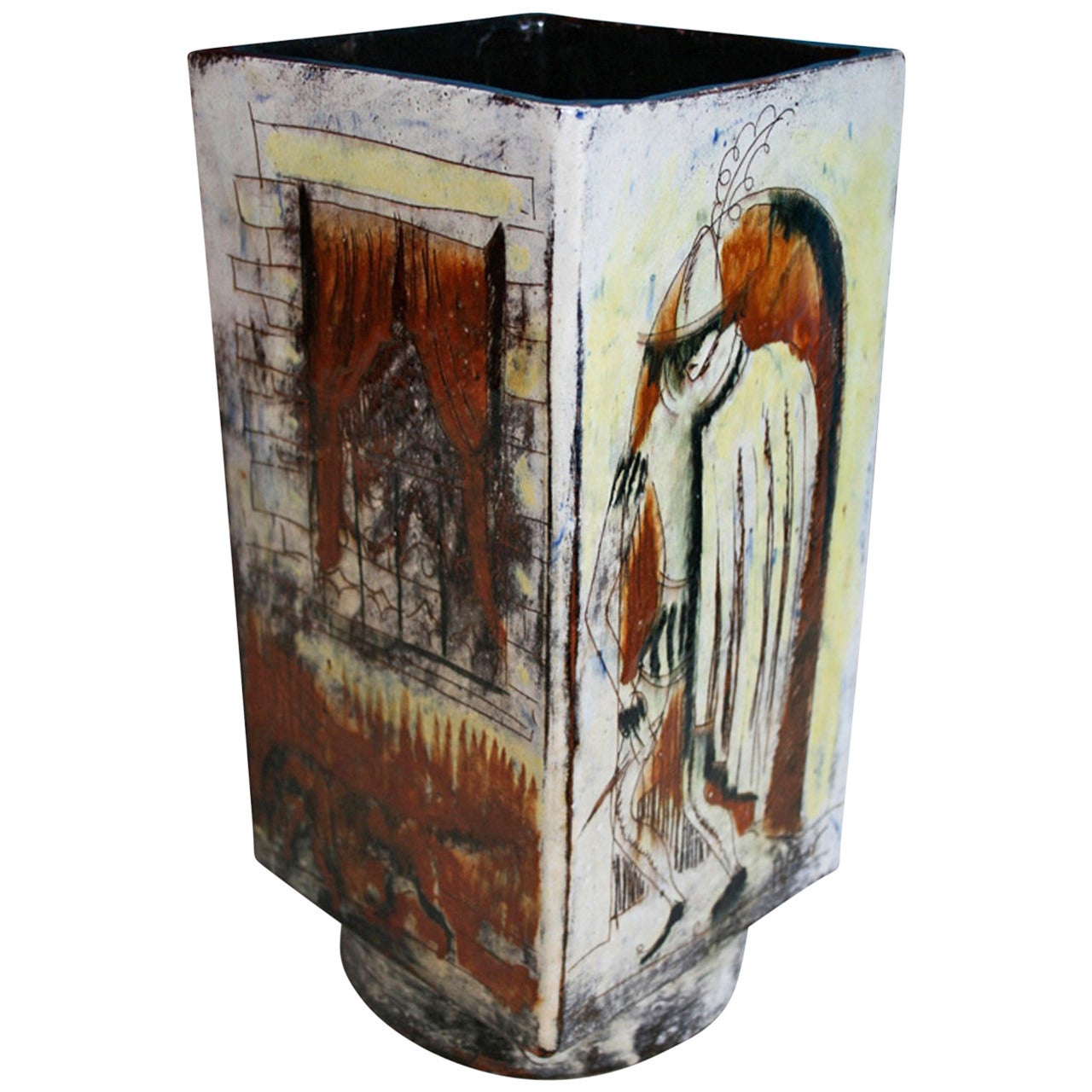 Square Form Stoneware Vase by Henry Varnum Poor For Sale
