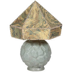 Pale Blue Ceramic Vase in Marbled Paper Shade, German 1930s