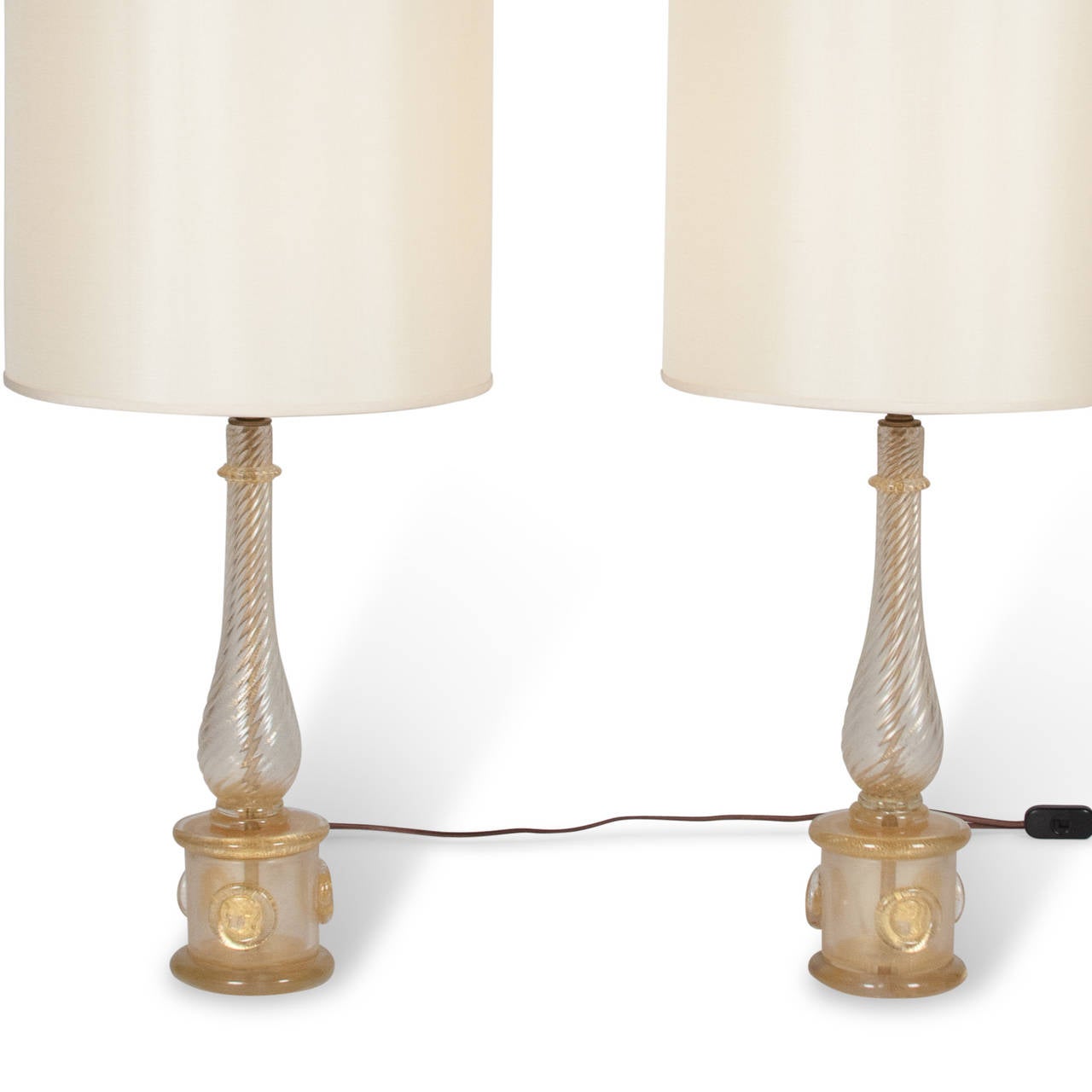 Mid-20th Century Pair of Gold Glass Lamps by Barovier e Toso, Italian, 1940s For Sale