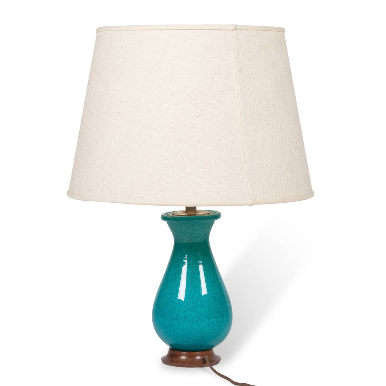 Turquoise Urn Form Ceramic Table Lamp, French, 1930s