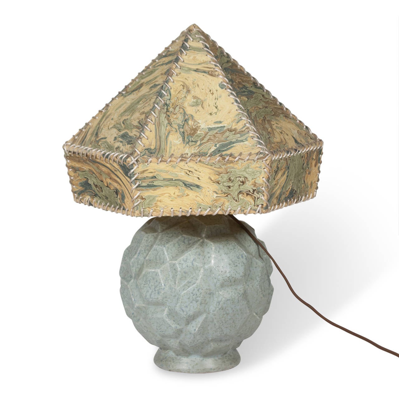 Pale Blue Ceramic Vase in Marbled Paper Shade, German 1930s
