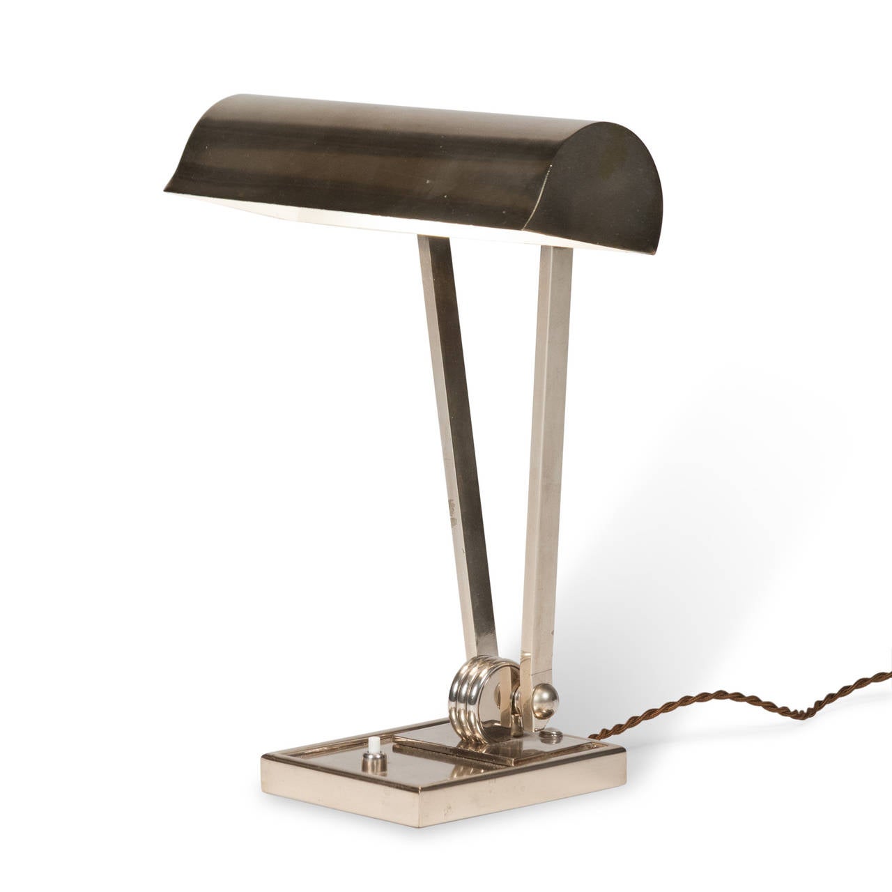 Pivoting Nickel Desk Lamp, French, 1930s In Excellent Condition In Hoboken, NJ