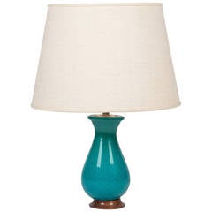 Turquoise Urn Form Ceramic Table Lamp, French, 1930s