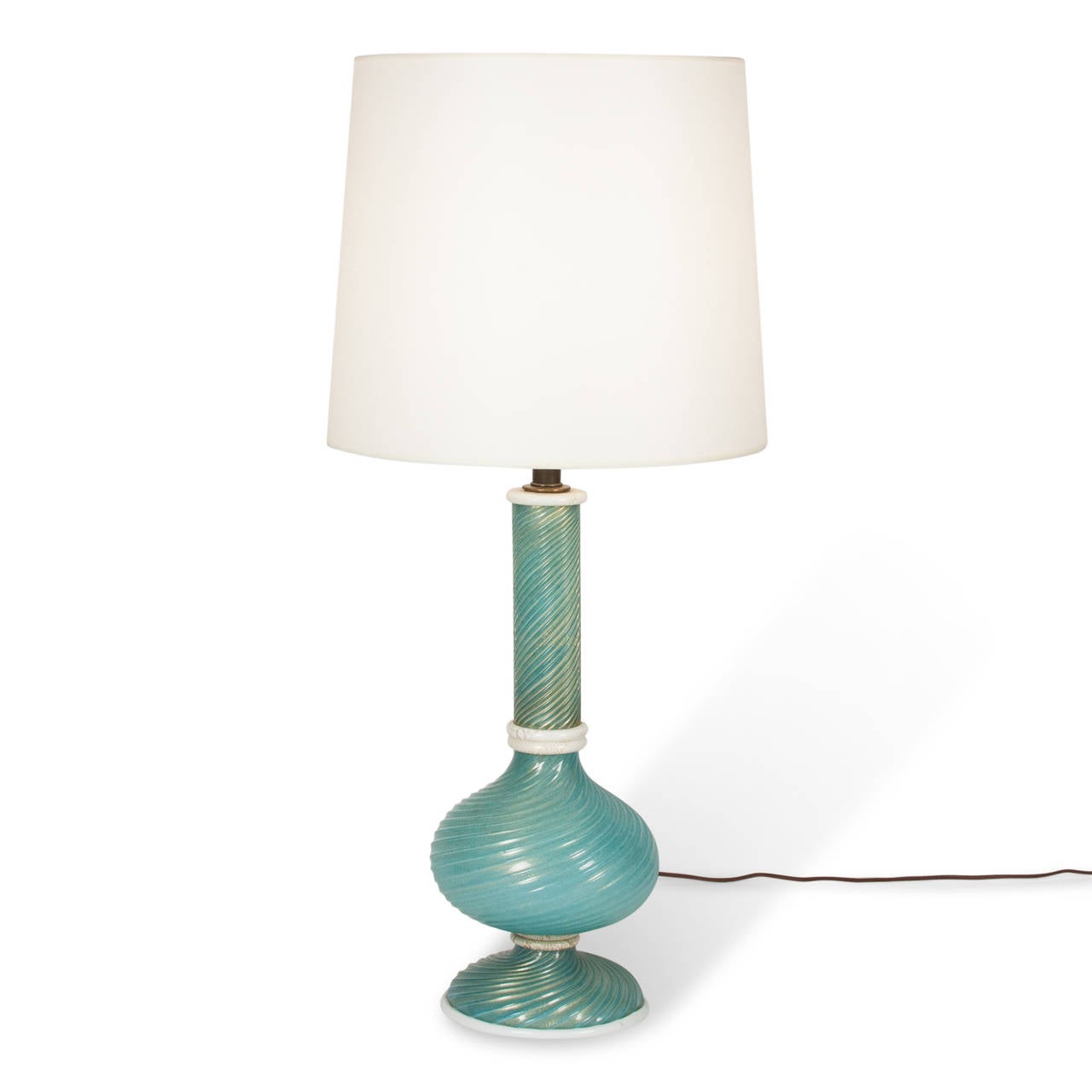 Turquoise Swirl Glass Table Lamp by Venini, 1940s