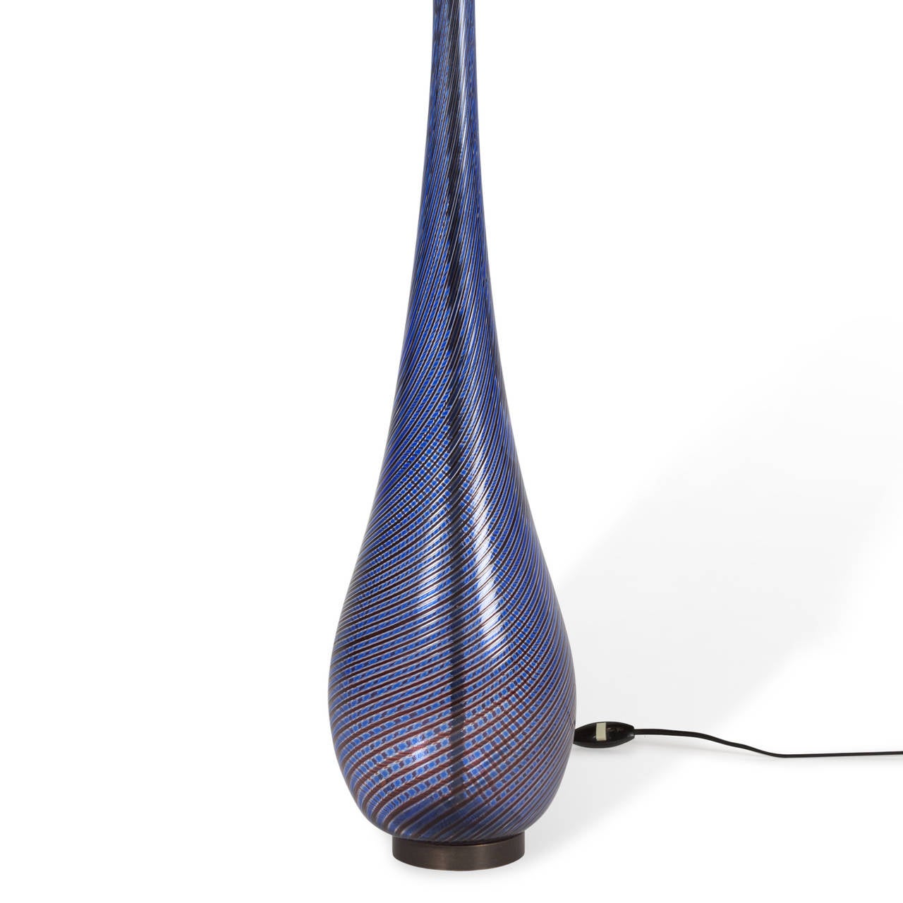 Mid-20th Century Tall Dark Blue Filigrana Glass Table Lamp by Venini, Italian, 1940s For Sale