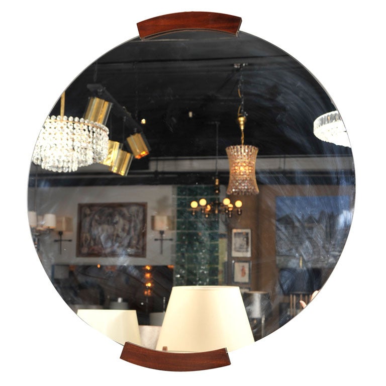 Circular Wall Mirror with Pallisandre Accents, French 1930s For Sale