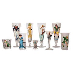 Set of hand-painted glasses with female figures