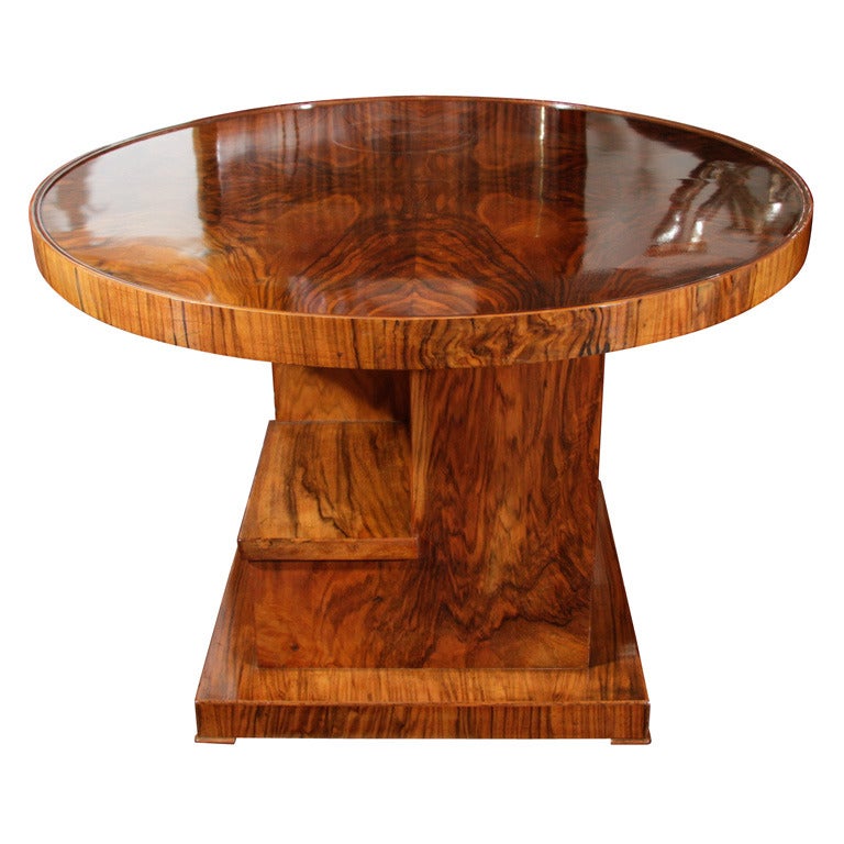 Cubist circular burl wood occasional table