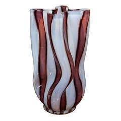 Striped Crumpled Glass Vase by Ercole Barovier, Italian 1950s