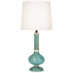 Turquoise Swirl Glass Table Lamp by Venini, 1940s