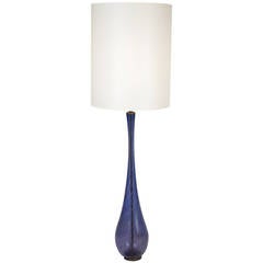 Tall Dark Blue Filigrana Glass Table Lamp by Venini, Italian, 1940s