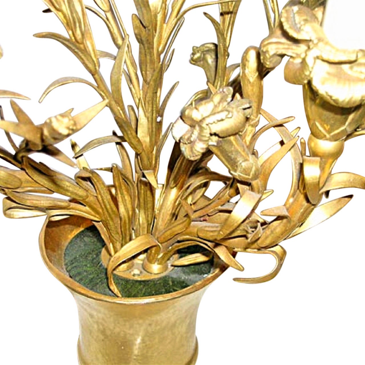 Pair of Four-Arm Gilt Bronze Flower and Pot Form Lamps, French, 1940s For Sale 2