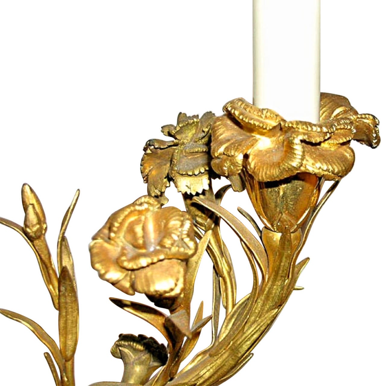 Pair of Four-Arm Gilt Bronze Flower and Pot Form Lamps, French, 1940s For Sale 1