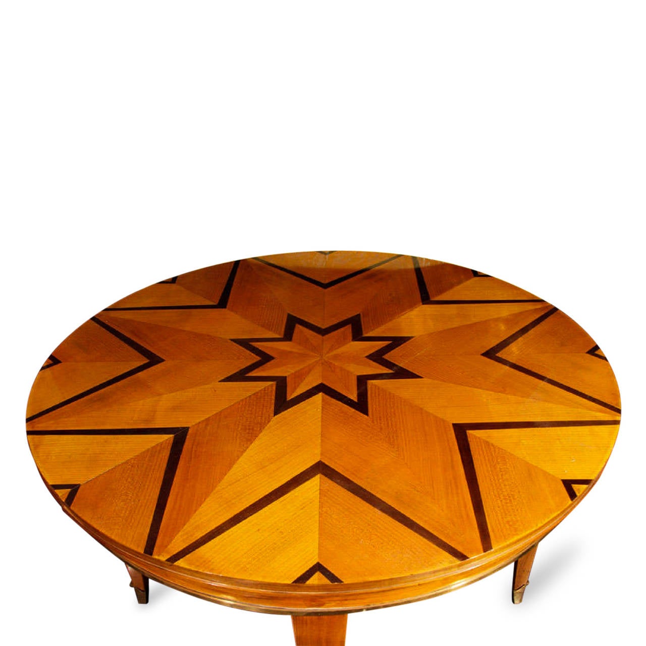 Mid-20th Century Center Table with Inlaid Starburst Pattern by Dominique, French, 1930s