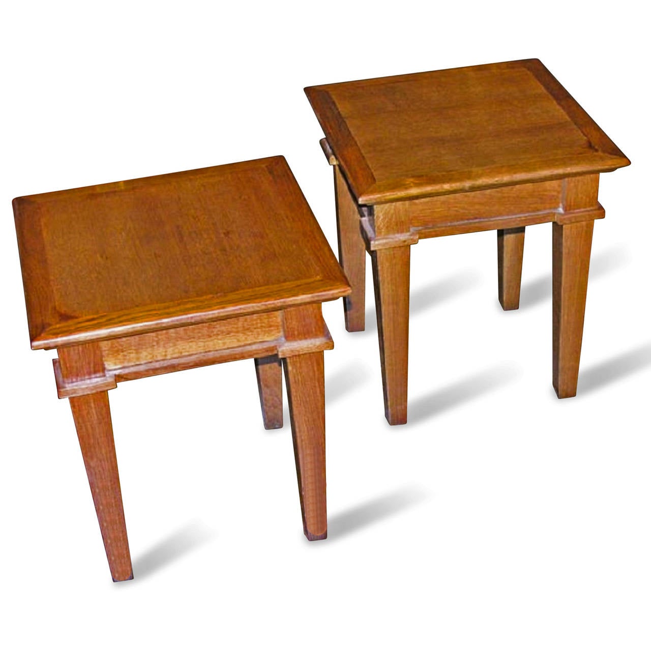 Pair of oak end tables, square form with apron and tapered square column legs, by Andre Arbus, French late 1940s. 15 1/2 in square, height 17 in.

WINTER SALE - 40% OFF - One Week Only !!

(Price shown is reduced price, no further trade