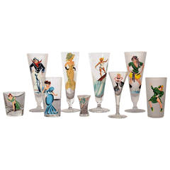 Set of Hand-Painted Pin Up Girl Drinking Glasses from the Estate of Doris Duke
