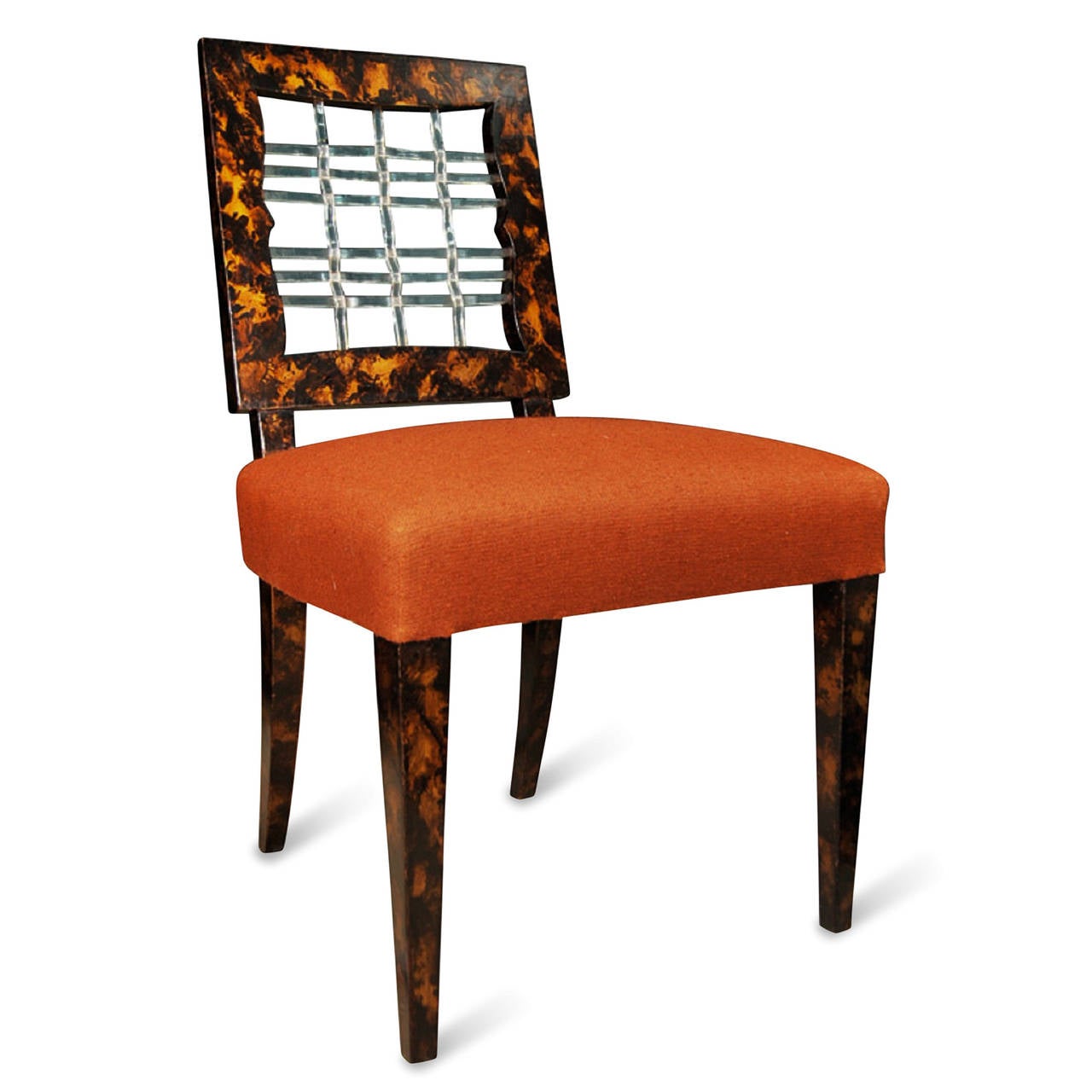Rare vanity chair with faux tortoise frame and lucite ribbing by Grosfeld House, American 1930s, 33