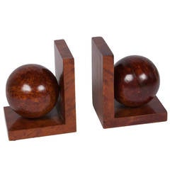 Burl Wood Sphere Bookends, Pair, French, circa 1940