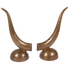 Pair of Solid Bronze Chenets, French, 1940s