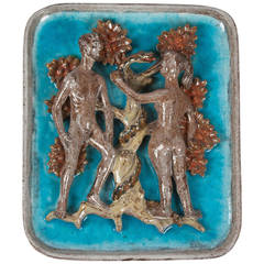 Figurative Ceramic Plaque Depicting Adam, Eve and the Serpent, German, 1930s 6