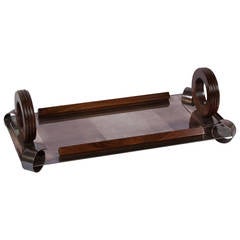 Vintage Mahogany Framed Serving Tray, French 1930s