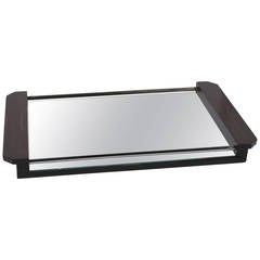 Rosewood and Chrome Mirrored Serving Tray, French 1930s