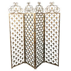 Highly Decorative Gold Painted 4 Panel Iron Screen