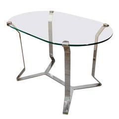 Ovoid Glass Top Nickel Clip Side Table
