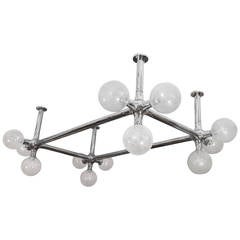 Large Chrome Grid Form Chandelier with Clear Glass Globes